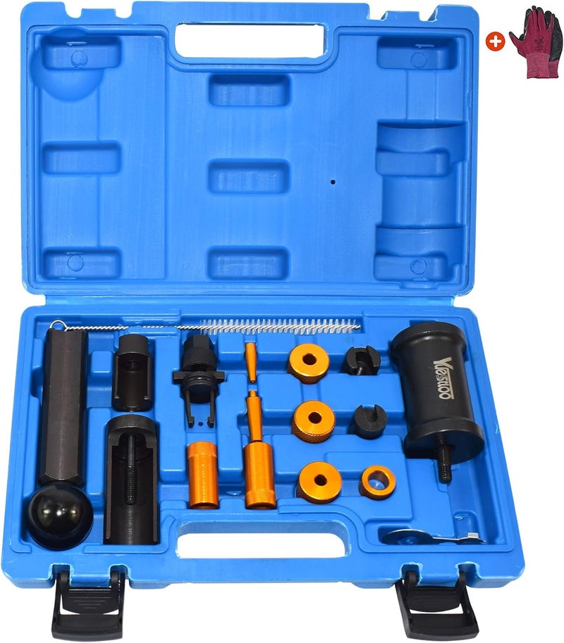 Yuesstloo Fuel Injector Puller Removal Installer Kit, Compatible with Audi VW Skoda Seat 1.4 1.6 1.8 2.0 2.7 3.0 3.2 3.6 V6 4.2 V8 FSI TSI, Petrol Engines, with Carrying Case & Gloves - Image 1